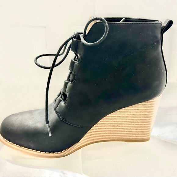 Nautica Waterline Wedge Booties Ankle Lace Up Black Size 8.5 - Picture 2 of 7